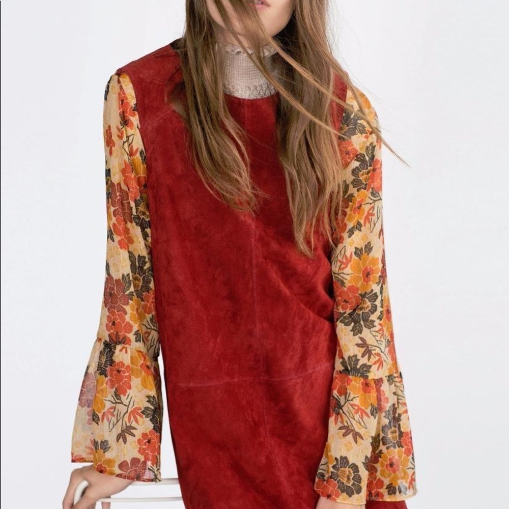 Gorgeous ❤️ ZARA Brick Red SUEDE Dress S - Picture 4 of 8
